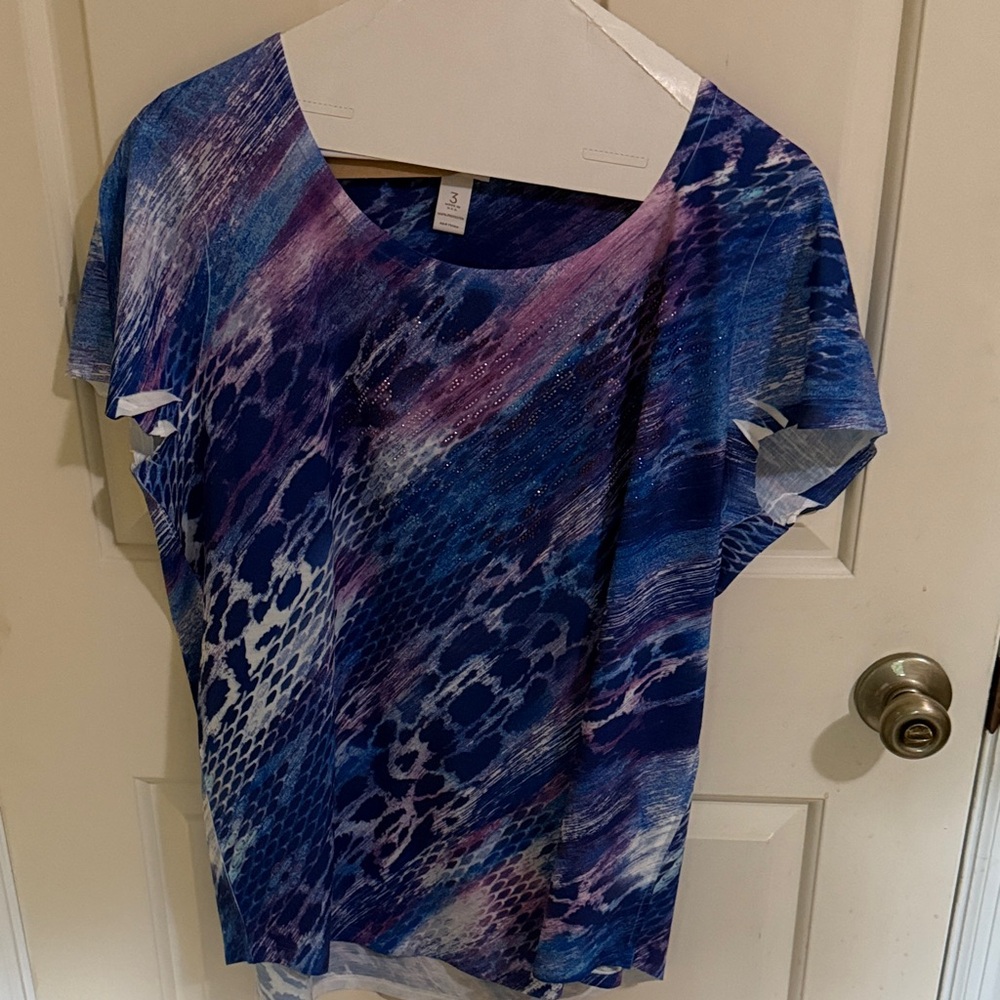 Chico's Blue and Purple Short Sleeve Top